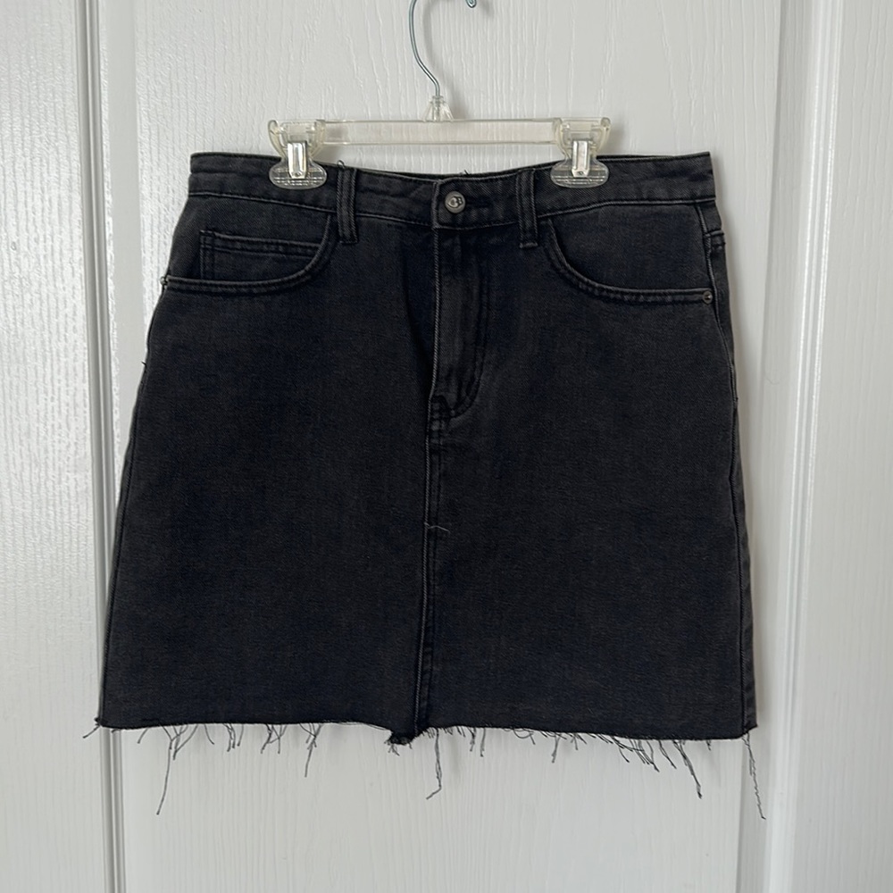 Nasty Gal Nothing Left to Fray Distressed Denim Skirt Washed - black, size UK 12